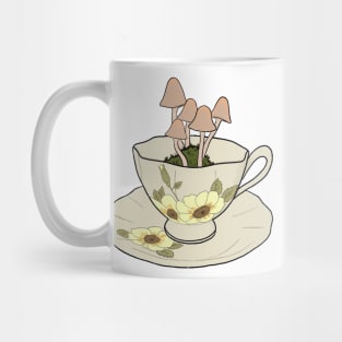 cottagecore mushrooms growing in pastel floral tea cup Mug